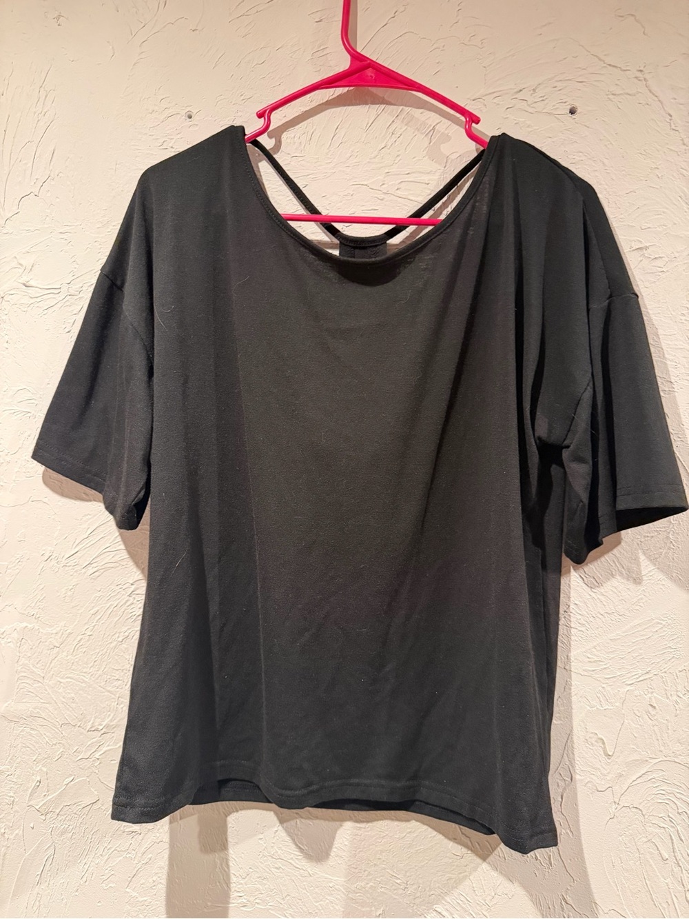 Black Off-Shoulder Short Sleeve Tee with Back Strap